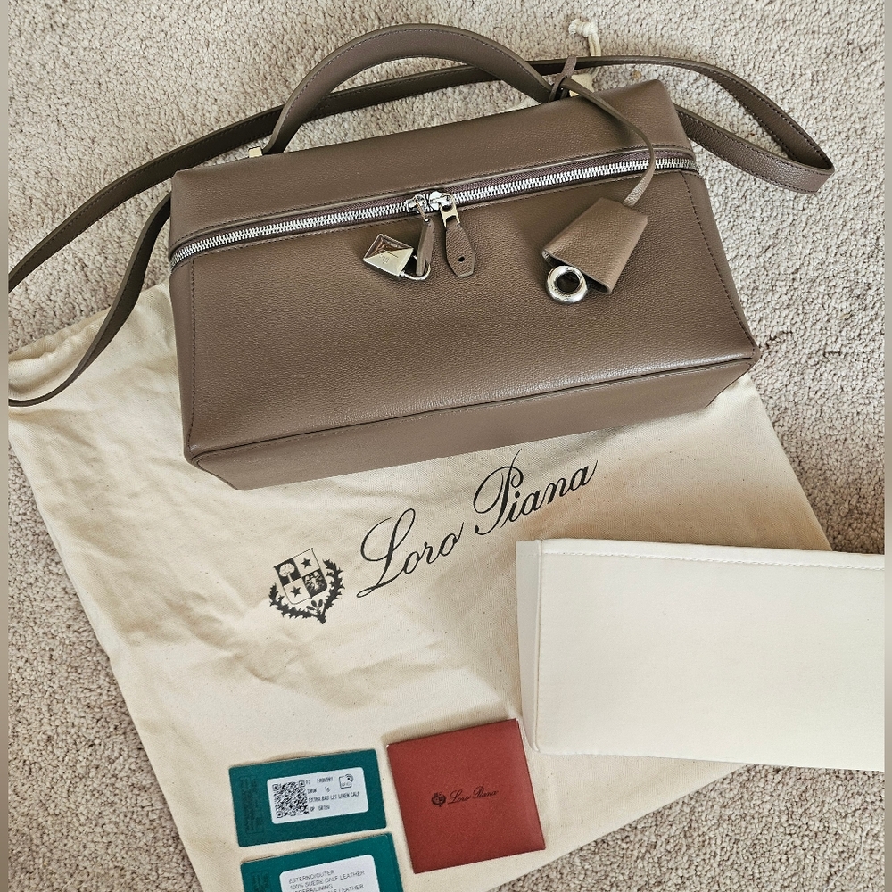 Loro Piana Extra Bag L27 Calfskin Warm Mastic/Antique Silver D0Q4 $4200 - Picture 2 of 13